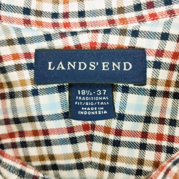 Lands' End Men's Long Sleeve Casual Button Down Plaid Big Tall 18 1/2 - 37 - Picture 8 of 15